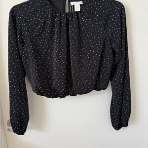 H&M Sz. Xs Black and White Polka Dot Long Sleeve Crop Blouse Croquette Playful